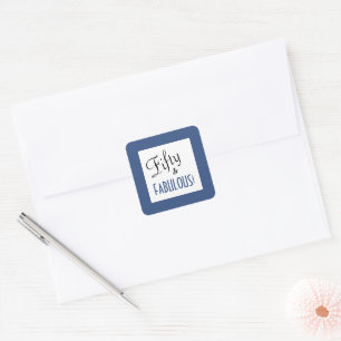Adesivo Quadrado Script de Vintagem Azul e Branco Cinquenta e FABUL
