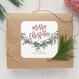 Adesivo Quadrado Script Merry Christmas Watercolor
