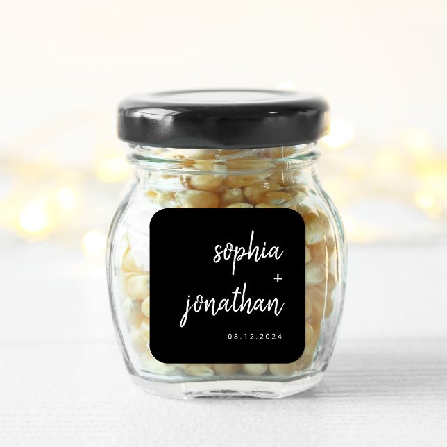 Adesivo Quadrado Script Minimalista Moderno Preto | Casamento (Criador carregado)