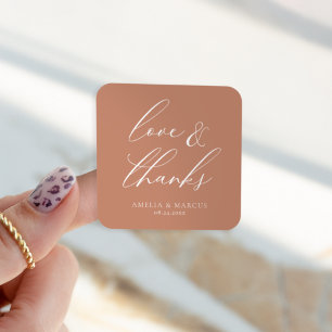 Adesivo Quadrado Script Moderno e Elegante Argila Amor e Gratidão