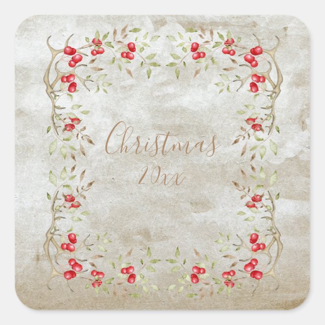 Adesivo Quadrado Script Personalizado de Natal Elegante Watercolor (Frente)