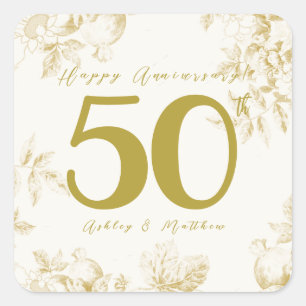 Adesivo Quadrado Script personalizado vintage do ouro de Aniversári