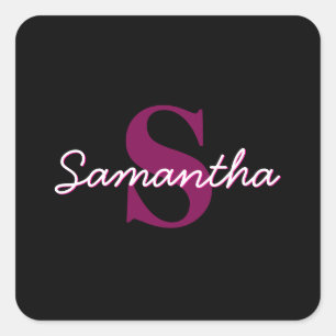 Adesivo Quadrado Script Personalizável de Monograma Cor-de-Rosa e P