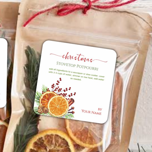 Adesivo Quadrado Script Stovetop Natal Simmering Potpourri  (Criador carregado)
