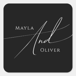 Adesivo Quadrado Script Whimsical   Focos de Envelope de Casamento 