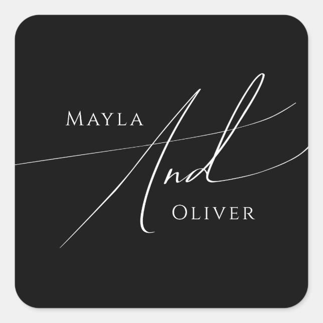 Adesivo Quadrado Script Whimsical | Focos de Envelope de Casamento  (Frente)