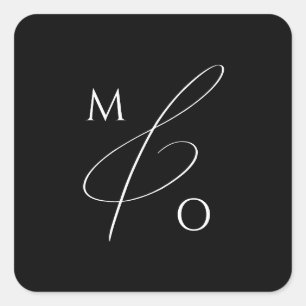 Adesivo Quadrado Script Whimsical Selo de Envelope Monograma Pret