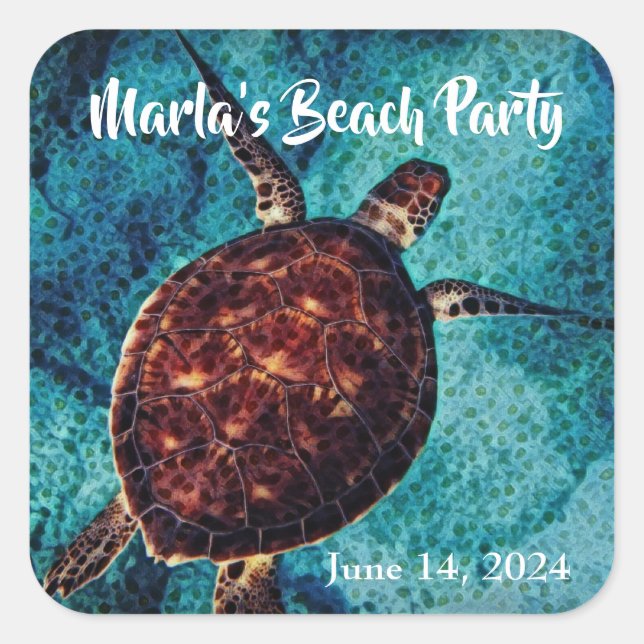 Adesivo Quadrado Sea Turtle Beach Party (Frente)