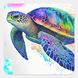 Adesivo Quadrado Sea Turtle Ocean Marine Life Beach Nature