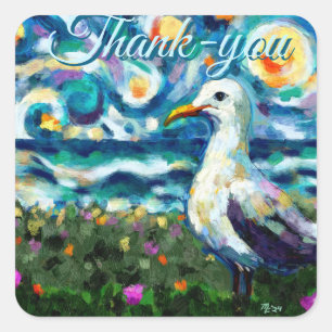 Adesivo Quadrado Seagull Van Gogh Style Beach Sky Obrigado-you