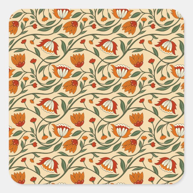 Adesivo Quadrado Seamless floral pattern in beige background (Frente)