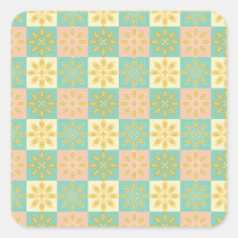 Adesivo Quadrado Seamless pattern with geometric floral motifs