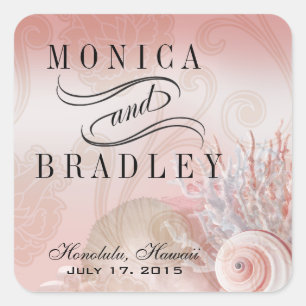 Adesivo Quadrado Seashell Dreams Beach Wedding rosa