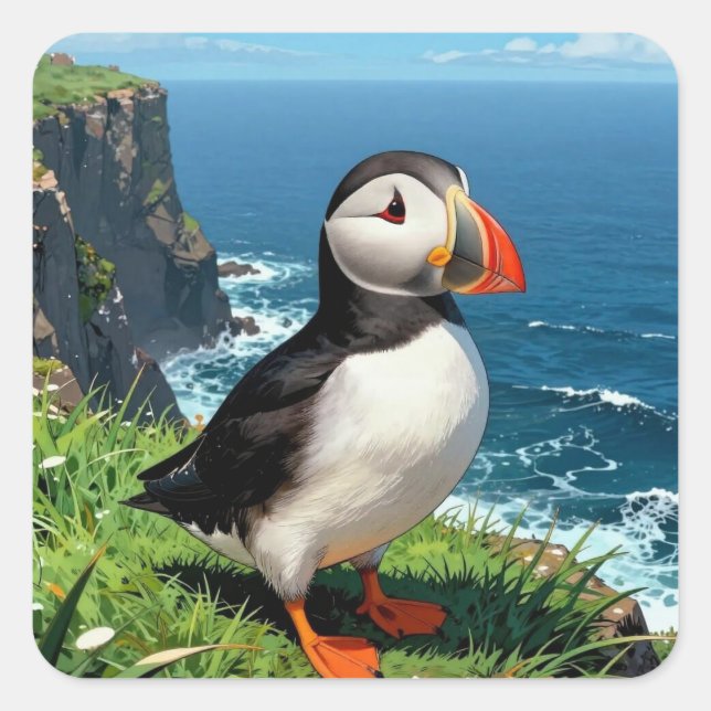 Adesivo Quadrado Seaside Puffin Illustration   (Frente)