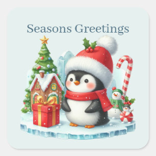 Adesivo Quadrado Seasons cumprimenta o penguin Holiday