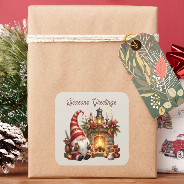 Adesivo Quadrado Seasons saúda gnomo de Natal (Feriado)