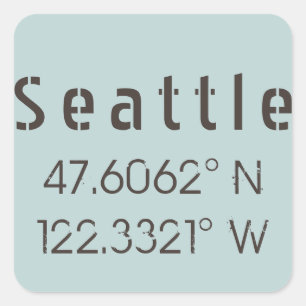 Adesivo Quadrado Seattle Latitude e Longitude