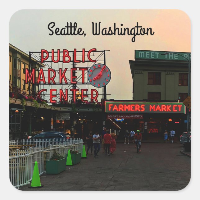 Adesivo Quadrado Seattle Public Market Center #1 Stickers (Frente)