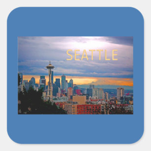 Adesivo Quadrado Seattle Washington Skyline no Sunset TEXT SEATTLE