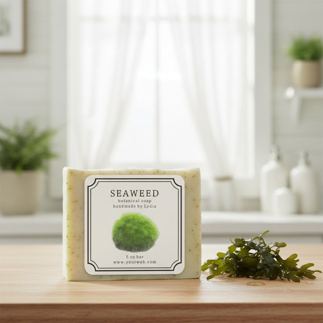 Adesivo Quadrado Seaweed Handmade Soap Label (Criador carregado)