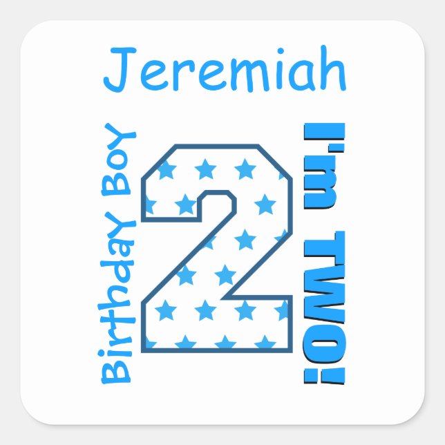 Adesivo Quadrado segundo aniversário Boy Stars Um Ano Nome Personal (Frente)