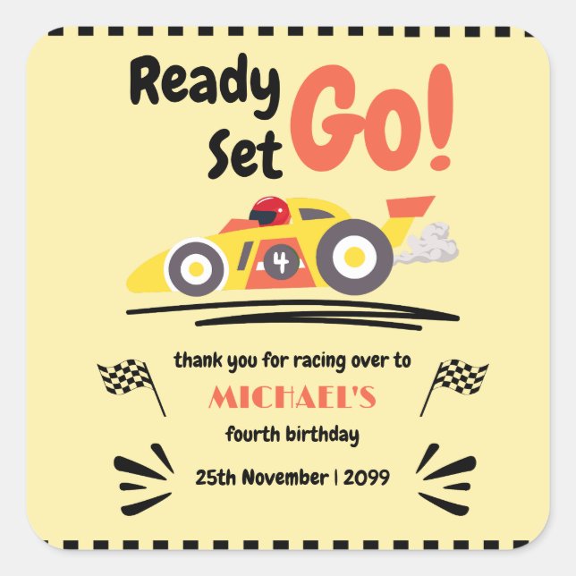 Adesivo Quadrado segundo aniversário Crescendo Dois Carro De Corrid (Frente)