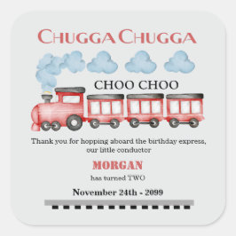 Adesivo Quadrado Segundo aniversário de Comboios Vermelhos Cáudia