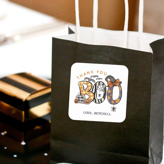 Adesivo Quadrado Segundo aniversário de Halloween Obrigado (Criador carregado)