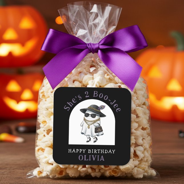 Adesivo Quadrado Segundo aniversário do Halloween - Fantasma Dois B (Halloween 2nd Birthday Party Ghost Two Boujee Square Sticker
)