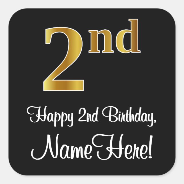 Adesivo Quadrado segundo aniversário - Elegante Luxurioso Faux Dour (Frente)