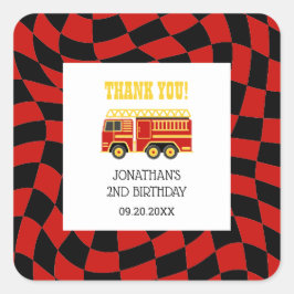 Adesivo Quadrado Segundo aniversário vermelho preto do caminhão-fog
