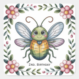 Adesivo Quadrado Segundo de Insetos de Insetos Coloridos. Festa de 