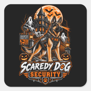 Adesivo Quadrado Segurança Cão Medroso Pastor Alemão Halloween K9