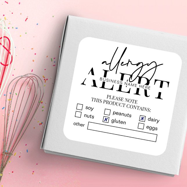 Adesivo Quadrado Segurança comida Alerta de Alergia Alerta Minimali (Criador carregado)