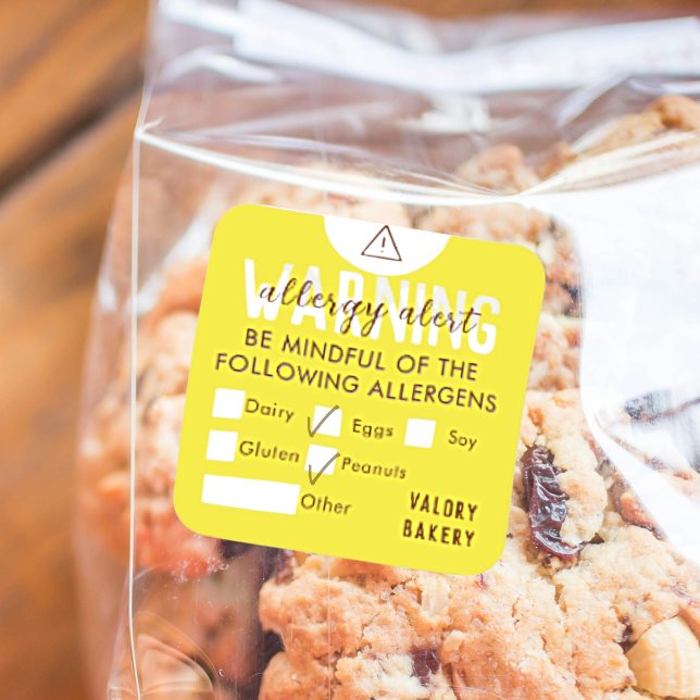 Adesivo Quadrado Segurança de Alerta de Alergia de comida (Criador carregado)