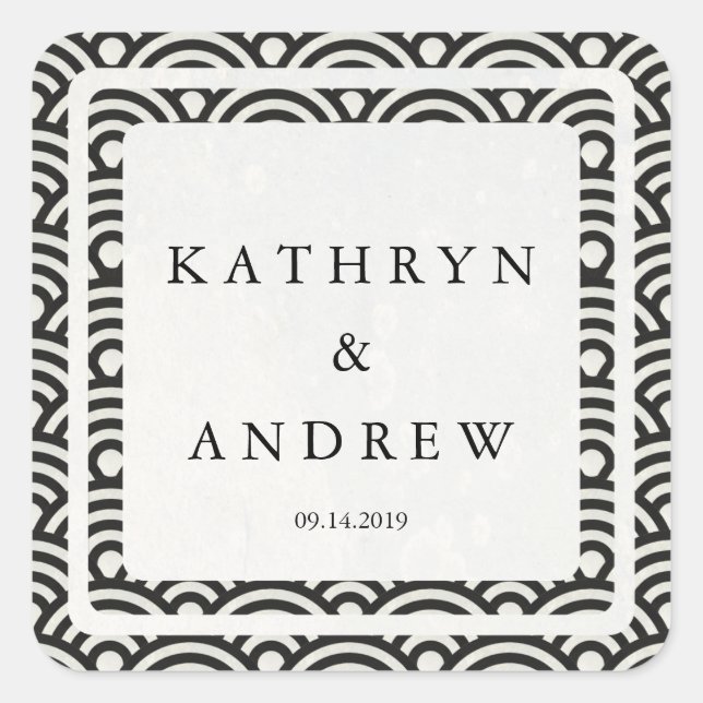 Adesivo Quadrado Seigaiha Japonês Onda Nomes Personalizados+Casamen (Frente)