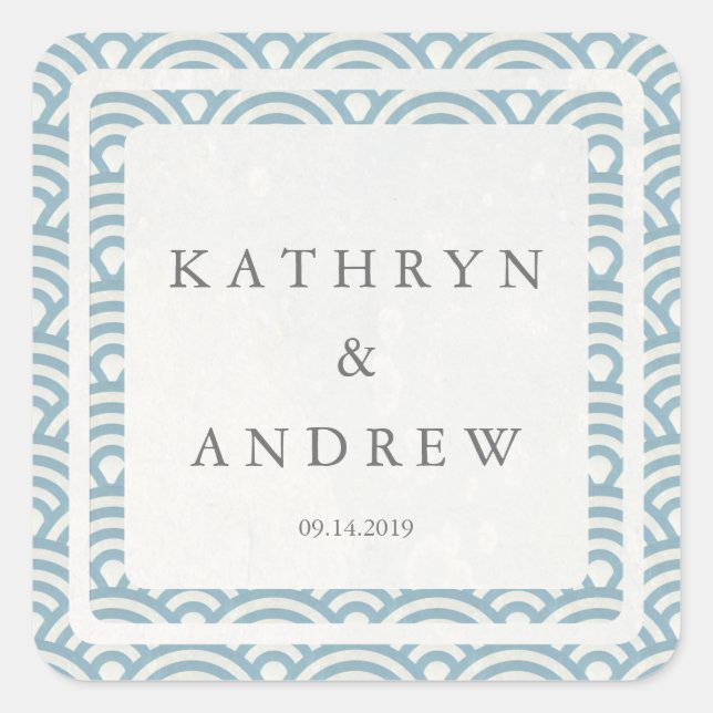 Adesivo Quadrado Seigaiha Japonês Onda Nomes Personalizados+Casamen (Frente)