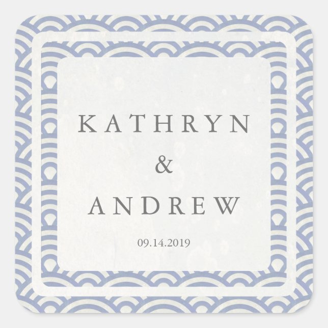 Adesivo Quadrado Seigaiha Japonês Onda Nomes Personalizados+Casamen (Frente)