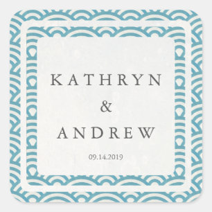 Adesivo Quadrado Seigaiha Japonês Onda Nomes Personalizados+Casamen