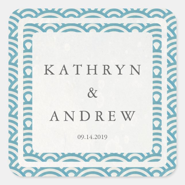 Adesivo Quadrado Seigaiha Japonês Onda Nomes Personalizados+Casamen (Frente)
