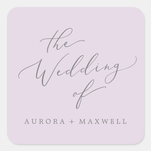 Adesivo Quadrado Selagens de Envelope de Casamento de Lavanda Delic (Frente)