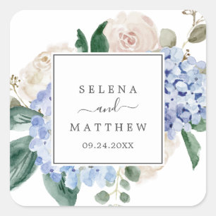 Adesivo Quadrado Selagens de Envelopes de Casamento de Hydrangea Az