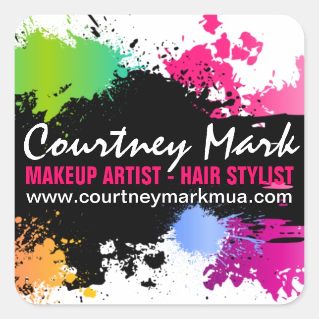 Adesivo Quadrado Selagens Personalizadas de Artista de Maquiagem e  (Frente)