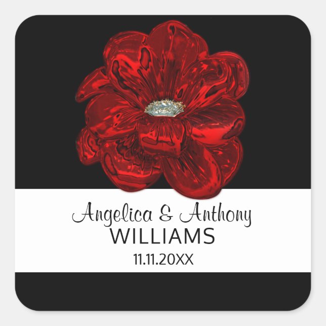 Adesivo Quadrado Selantes Brancos Elegantes, Pretos, Rosas vermelha (Frente)