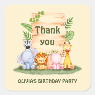 Adesivo Quadrado Selantes de aniversário de criança de animais selv