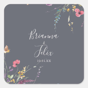 Adesivo Quadrado Selas de Envelope Floral Clássico Azul Selvagem