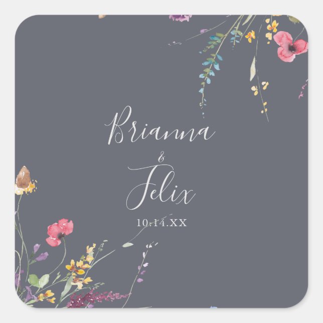 Adesivo Quadrado Selas de Envelope Floral Clássico Azul Selvagem (Frente)