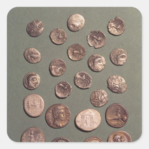 Adesivo Quadrado Seleção de moedas cilíndricas e romanas