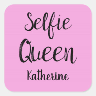 Adesivo Quadrado Selfie Queen Name Personalised Pink