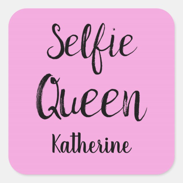 Adesivo Quadrado Selfie Queen Name Personalised Pink (Frente)